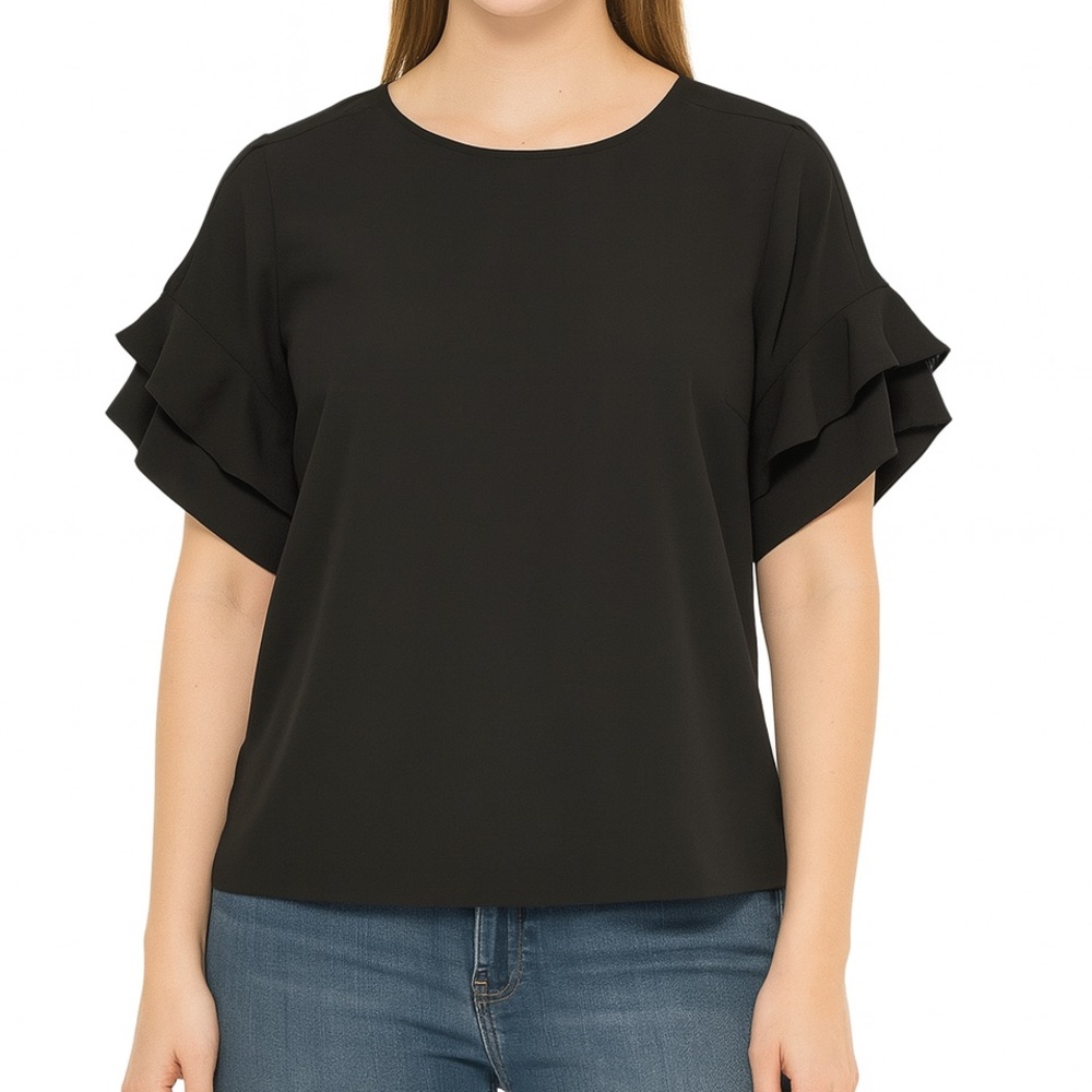 Vince Camuto Black Ruffled Short Sleeve Blouse